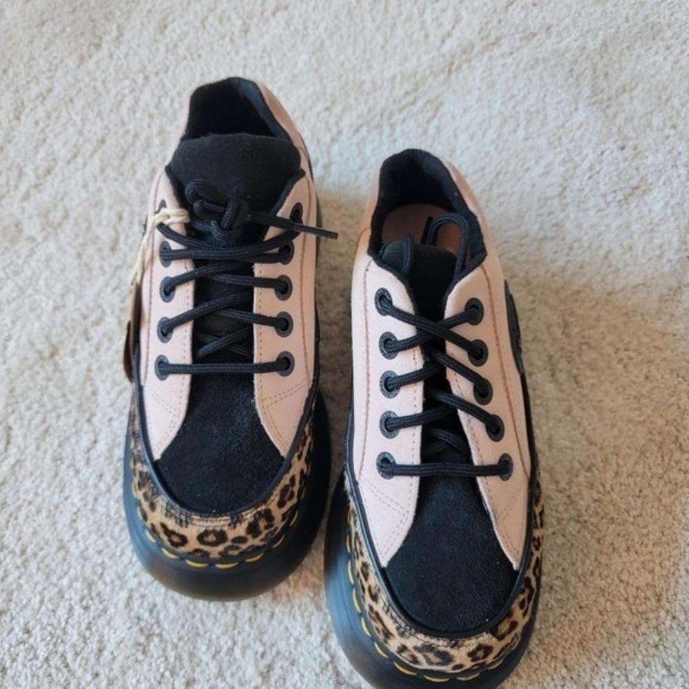 Dr. Martens Church Quad Leopard Print Shoes Womens 5 Pink New Platform Suede